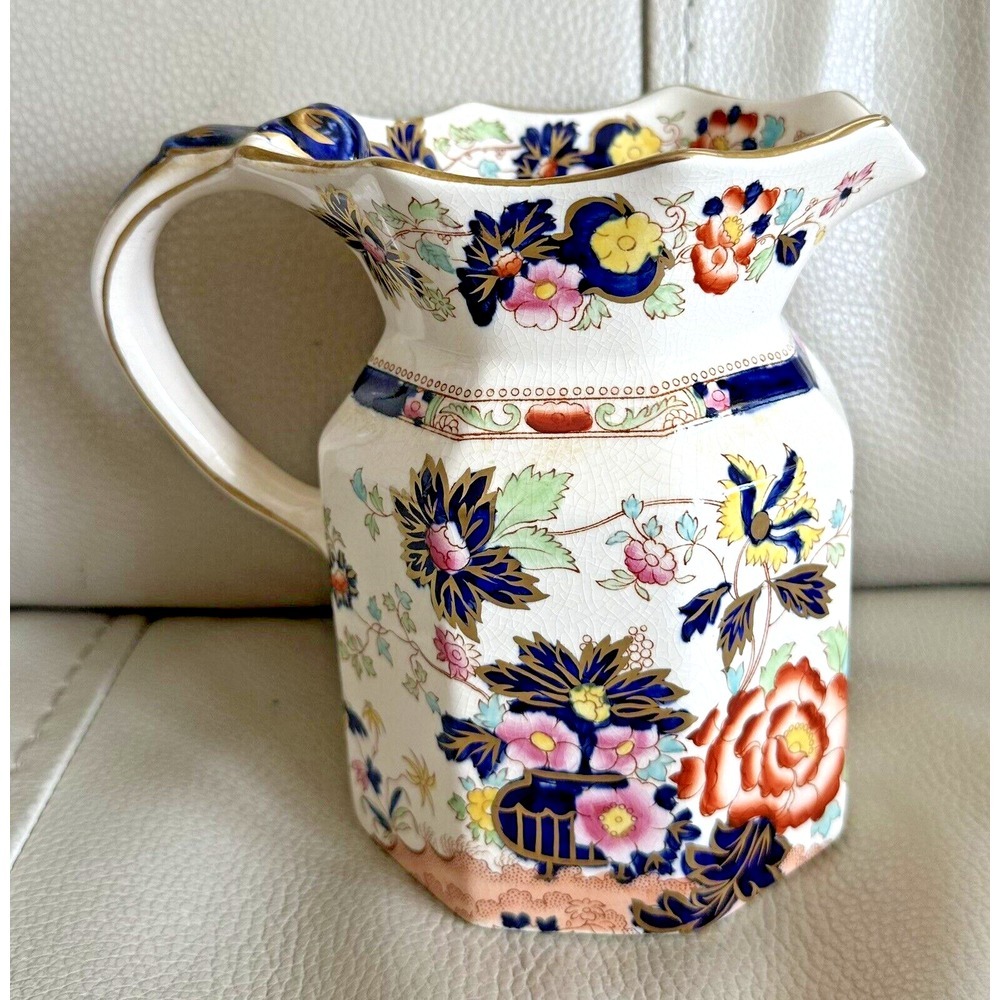 ANTIQUE MASON'S IRONSTONE LG JUG HP MANDARIN IMARI PATTERN 24k GOLD TRIM PERFECT